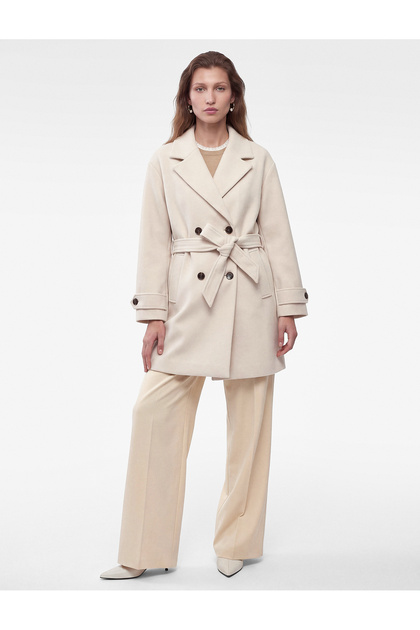 Classic Collar Long Sleeve Belted Double Breasted Cashmere Coat