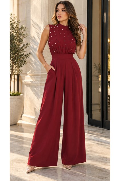 Turtleneck Beaded Embroidered Jumpsuit