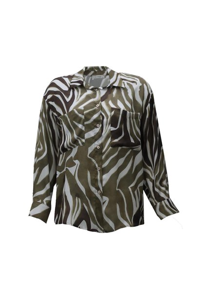 Zebra Pattern Oil Green Satin Shirt