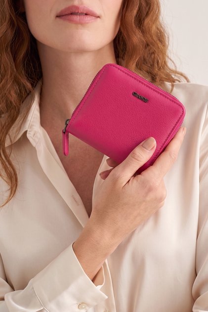 2822 Genuine Leather Horizontal Snap Fastener Women's Wallet Arsel Fuchsia
