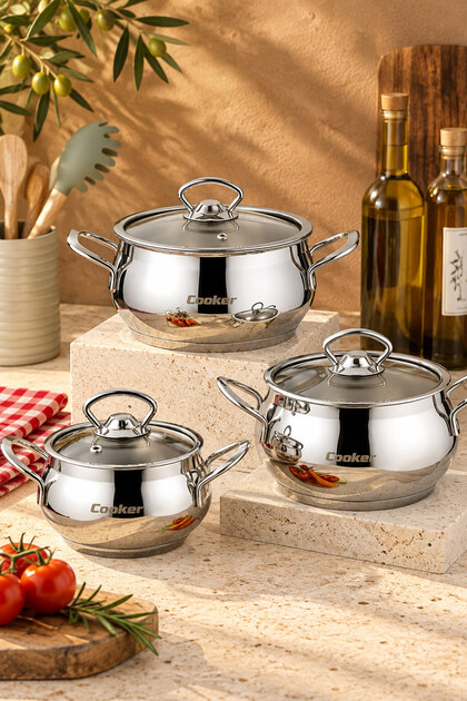 Lara 3-Piece Stainless Steel Casserole Pot Set (16-18-20 cm)