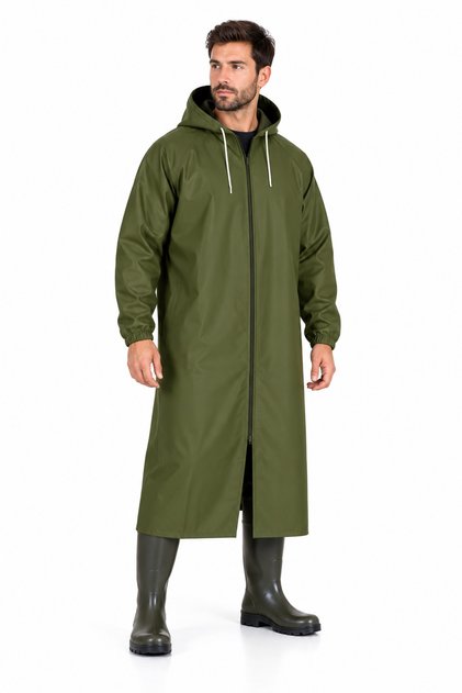 Pvc Pardesü Raincoat Waterproof Fishing Khaki Zipper Protective Cover