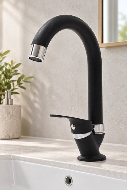 Single Water Inlet Matte Black Mix Basin Mixer On-Off Faucet