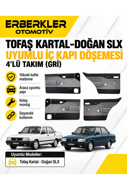 TOFAŞ KARTAL-DOĞAN SLX Uyumlu İÇ KAPI DÖŞEMESİ 4'LÜ TAKIM (GRİ)