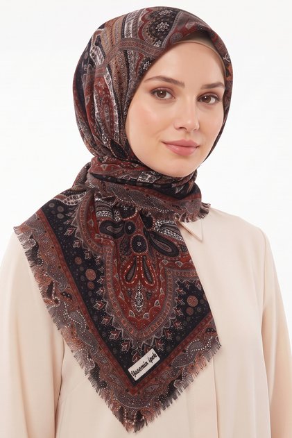 Women's Tile Orange Ethnic Patterned Flared Scarf
