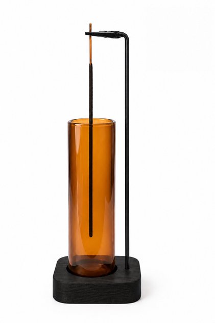 Dekoratif Ahşap Tütsülük Amber Cam Tütsü Standı Siyah Tabanlı