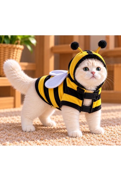PatiTrend Arı Kostümü - Antenli Kapüşonlu ve Kanatlı Sevimli Kedi Kıyafeti S, M, L