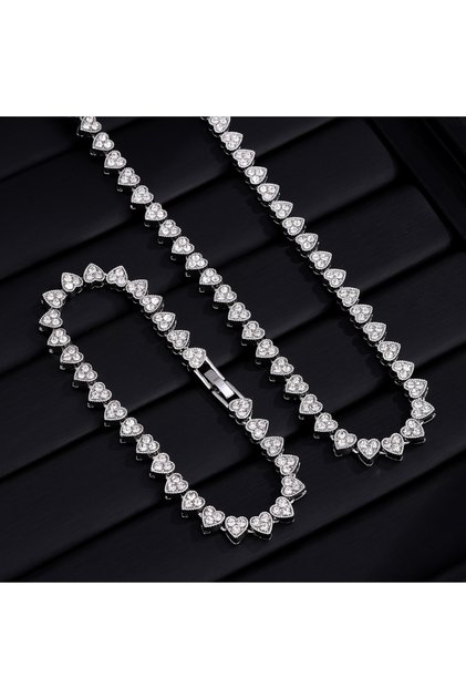 Sliver Color Set Yupsk Hip Hop Heart Shape Crystal Tennis Chain Choker For Men Women Fashion Cuban C