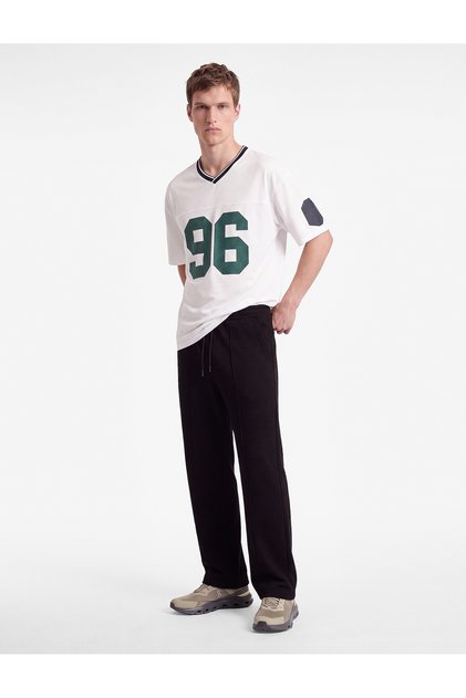 Cotton Pocketed Three-Thread Comfortable Fit Wide Leg Sports Sweatpants