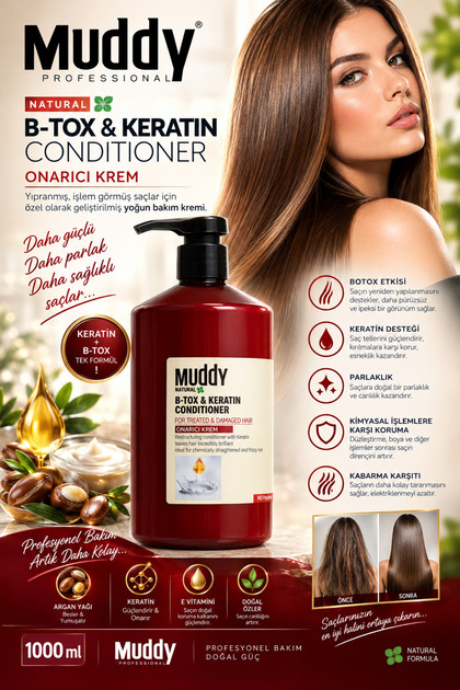 Repairing Conditioner for Overworked Hair with B-Tox-Keratin-Hyaluronic Acid-Vitamins 1000 ml
