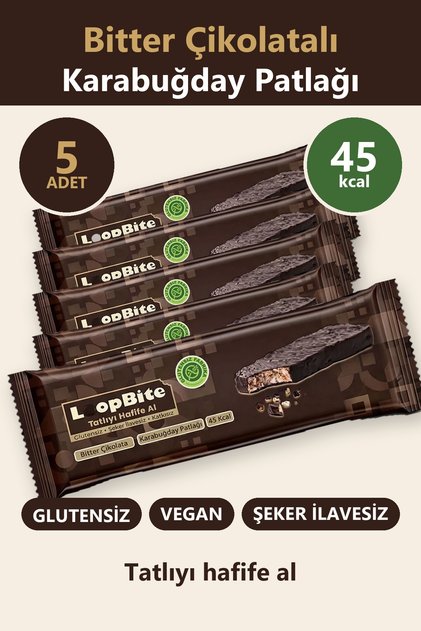 LoopBite Bitter Çikolata Kaplamalı Karabuğday Patlağı 10 G x 5 Paket (Glütensiz & Vegan)
