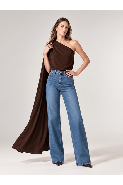 Aura One-Shoulder Draped Belted Blouse