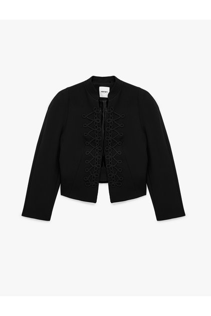 Fancy Embroidered Mandarin Collar Long Sleeve Blazer Jacket