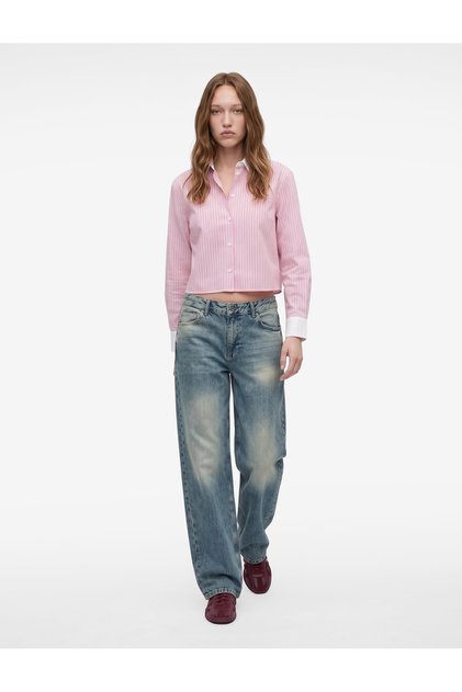 Cotton Pocketed Low Waist Straight Leg Baggy Denim Trousers - Baggy Jeans