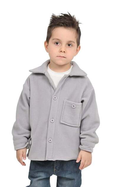 Boys-Girls Unisex Cotton Daily-Casual Winter Fleece Jacket Shirt — Light Gray