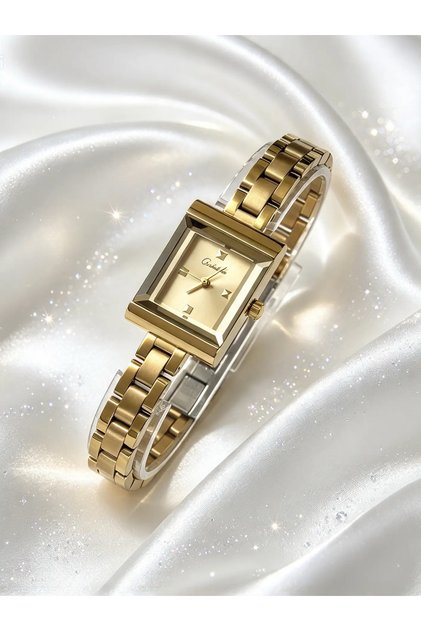 (Gold Color) Minimal Square Case Women Wrist Watch