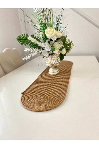 Gold Hasır Jüt Runner, Amerikan Servisi, Supla, Masa Örtüsü, Sehpa Örtüsü, Sunum 100x30 Cm