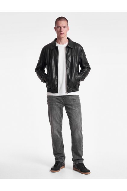 Long Sleeve Shirt with Pockets and Faux Leather Jacket with Collar and Zipper