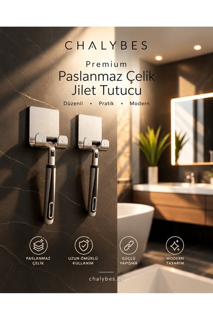 2'li Yapışkanlı Paslanmaz Çelik Tıraş Bıçağı Tutucu