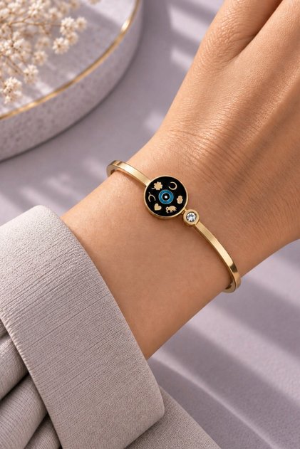 Black Evil Eye Symbol Steel Women's Bracelet
