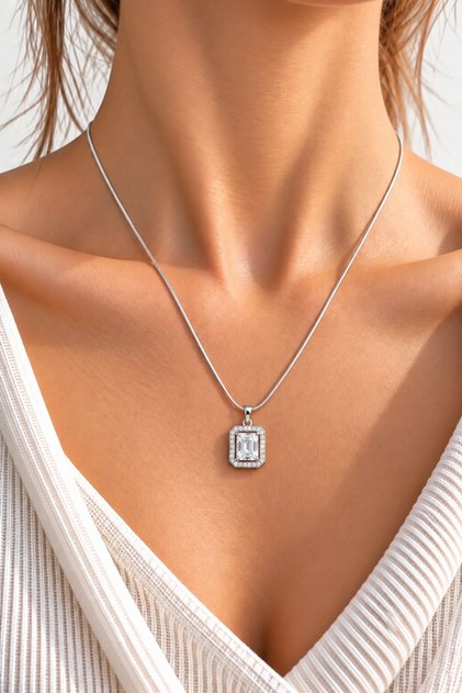 Gold Color Square Stone Minimal Steel Women's Necklace