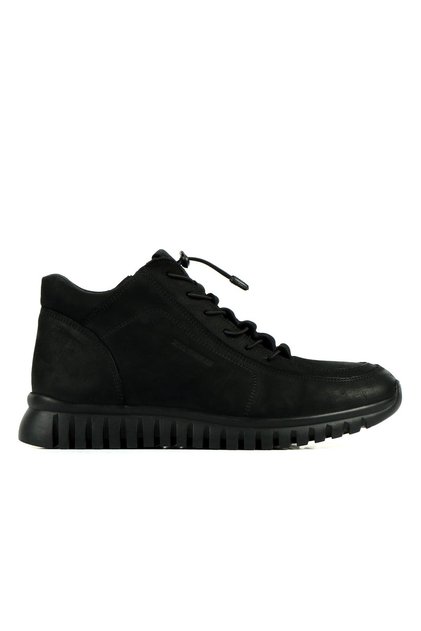 102 18810-m Black Nubuck Genuine Leather Lacing Rubber Sole Zippered Warm Men's Ankle Boots
