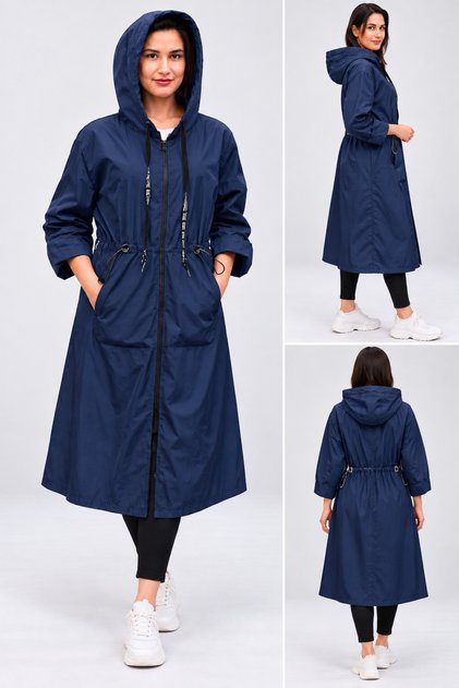 Raincoat with Long Hat and Pocket Detail Italian Water Resistant