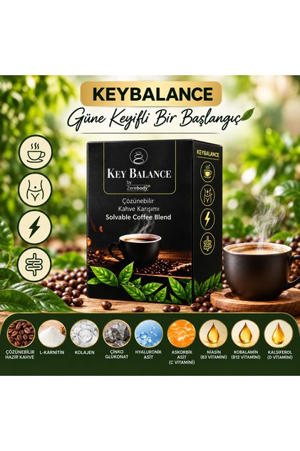 KEYBALANCE (Zerobody) Bitkisel Lifli Kahve Karışımı - Şekersiz & Coffee – 30’lu – Fit Kahve