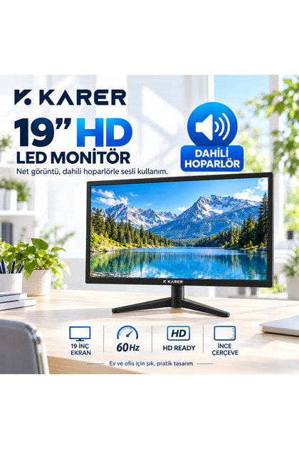 19 İnç LED Bilgisayar Monitörü – 60Hz HD Ready İnce Çerçeveli Masaüstü Monitör