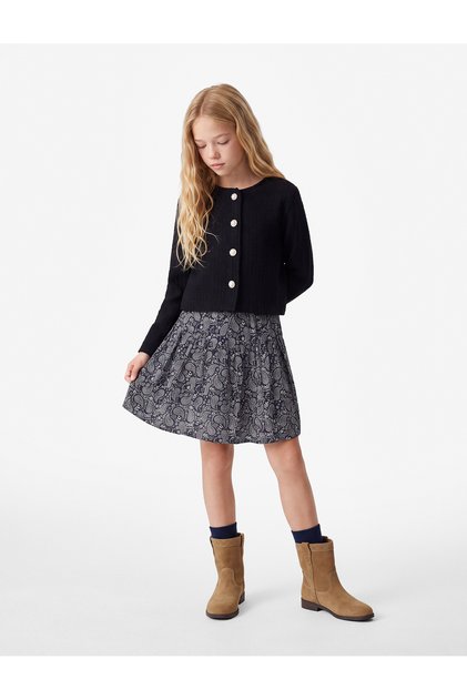 Crew Neck Long Sleeve Buttoned Tweed Jacket