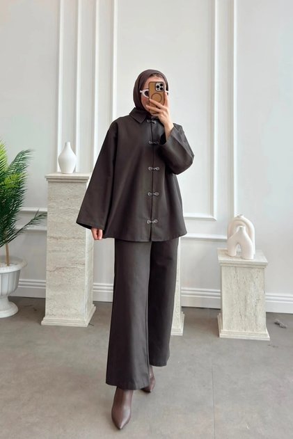 Women's Premium Gabardine Suit with Trousers - Brown