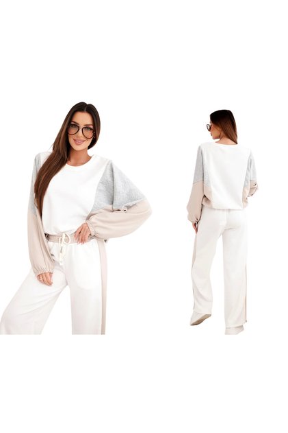 Set bej pentru femei, sportiv și elegant, cu inserții contrastante