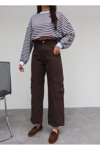 Denim Folded-Cuff Cargo Pants