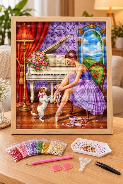 Diamond Painting Puzzle Kit, Ballerina in the Piano Room 30X30 cm Mosaic