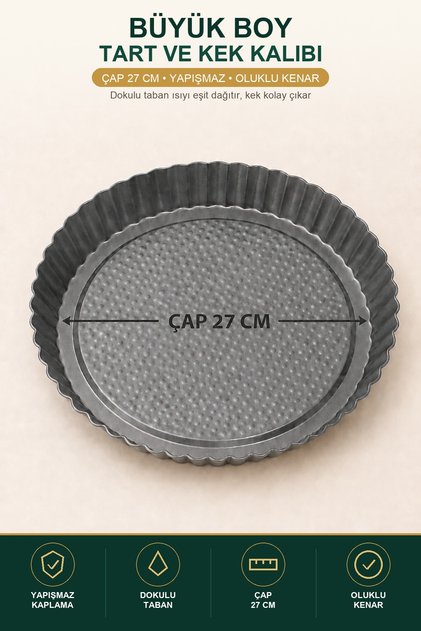 Tart and Cake Mold Large 27 cm Non-Stick with Grooved Edges and Textured Base, with Whisk as a Gift