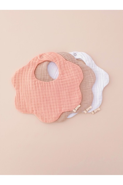 3-Piece Powder, Beige, Byz 100% Cotton Organic 8 Layer Muslin Baby Drool Bib / Collar / Nickel Free Snap Fastener