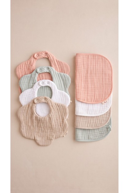 100% Cotton Organic 8-Layer Muslin Baby Bib and 4-Layer Shoulder Cover Set / Drool Bib