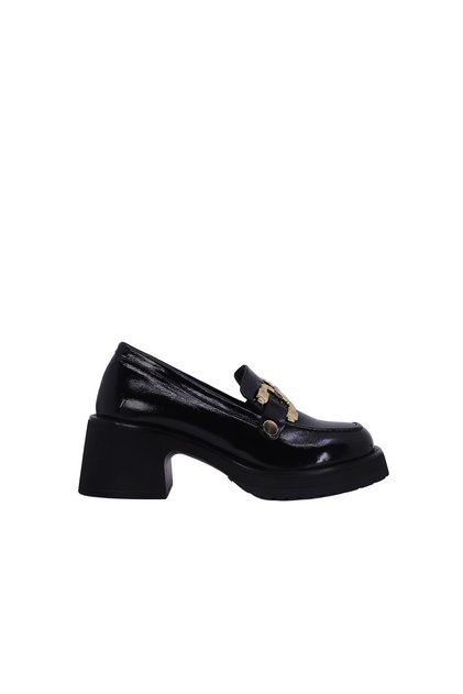 26101012R Patent Leather Women's Heeled Loafer Black
