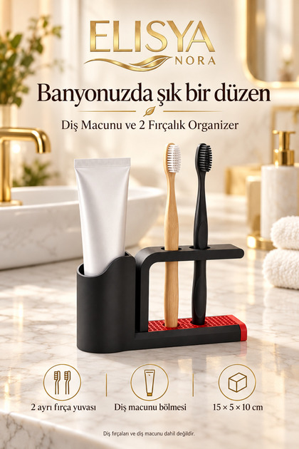 Toothbrush Holder Toothpaste Dispenser Organizer 2 Compartments Bathroom Organizer Brush Stand
