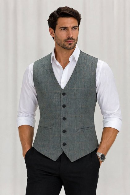 MEN'S VEST V NECK GREEN PLAID 50617