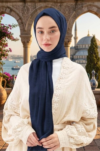 Medina Silk Shawl Luxurious Silky, Lightweight, Women's Hijab Shawl - Dark Blue