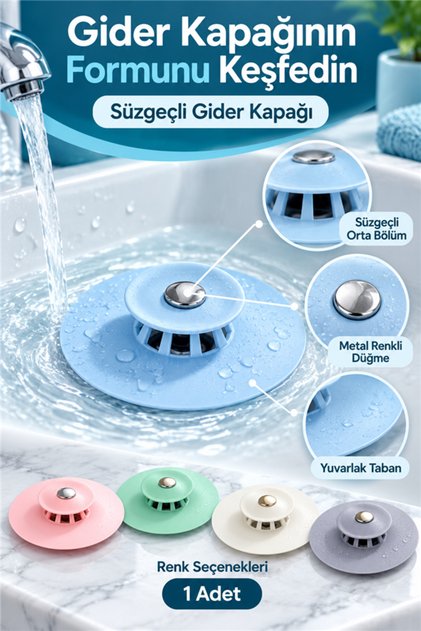 1 Adet Süzgeçli Banyo Küvet Lavabo Gider Filtresi Süzgeci Pompası Tıkacı Tıpası