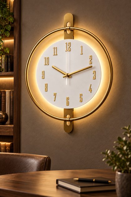 Metal saat 40 x 50 cm Ahşap Ve Işığın Muhteşem Uyumu Duvar Saati dekoratif