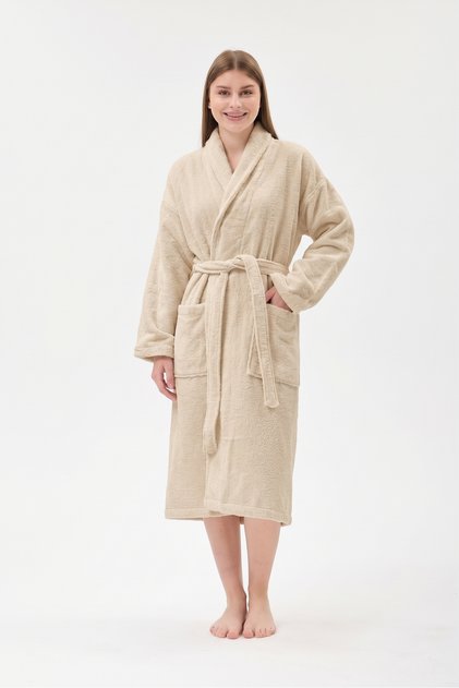 Şalyaka Bathrobe Beige 100% Cotton Unisex Ideal for Spa Women/Men