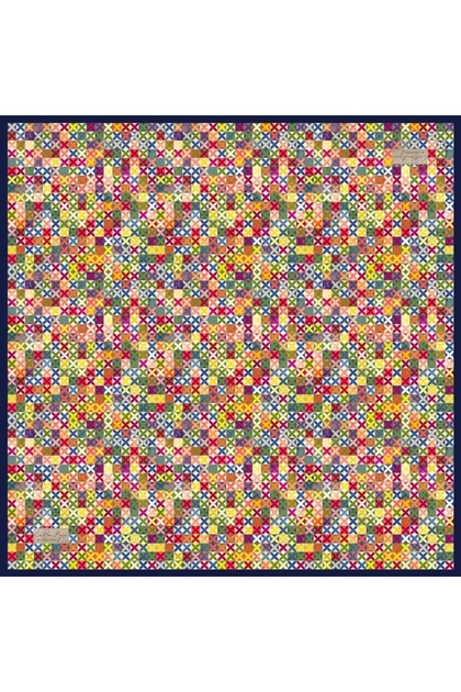 Sura Silk Scarf Ist Blue Geometric Pattern 2515 - 06