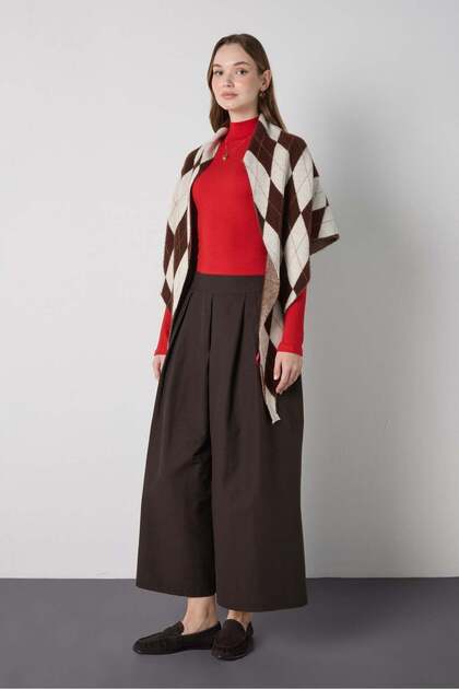 Women's Ecru Bearded Plaid Poncho/Shawl 32046