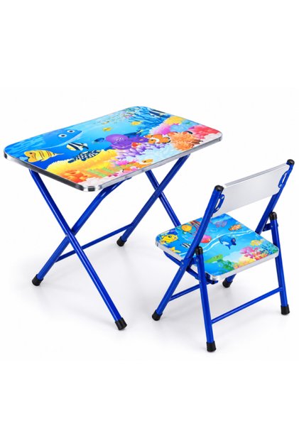 Set Masuta Pliabila Cu 1 Scaunel Pentru Copii, Măsuța are înălțimea reglabilă în 2 poziții, 60X40X56 cm,Recomanda 1-5ani, Suprafata Lucioasa, Albastru