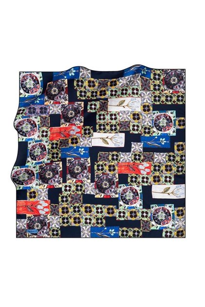 Pure Tivil Silk Scarf 7204313 - 923 Navy Blue Mixed Pattern