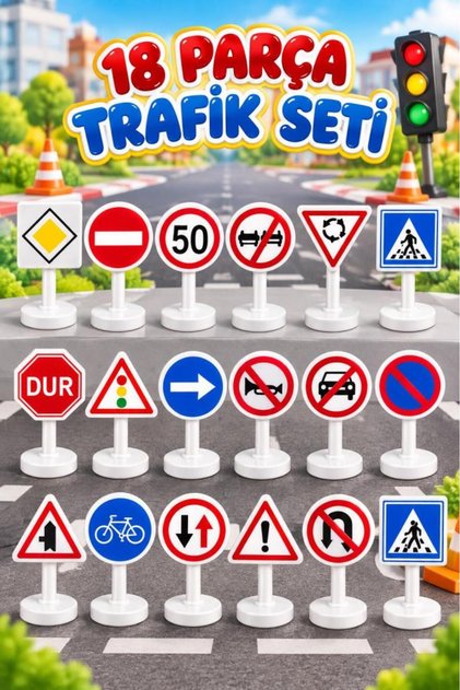 18 Pieces Educational Traffic Signs Set for Kids 12.5cm Traffic Education and Play Set