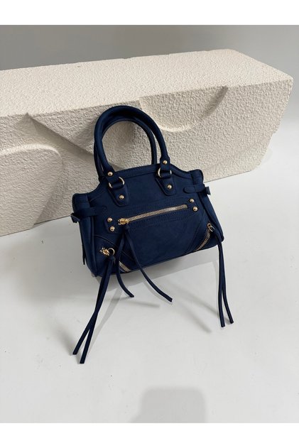 Clara Model El Ve Kadın Omuz Çantası Süet Çanta Lacivert